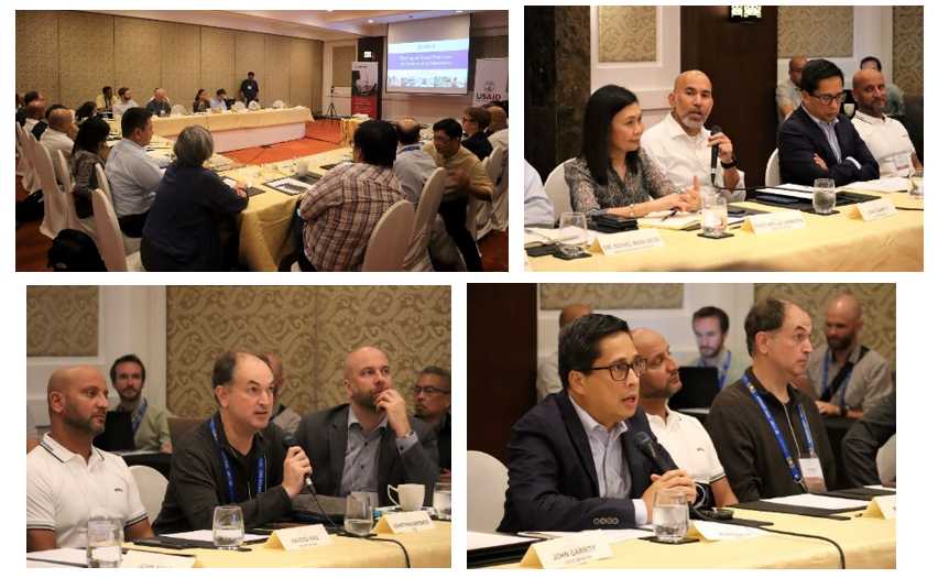 (Top left) Community network champions gathered for the Sharing of Good Practices on Community Networks on March 1, 2023 at the Sofitel Philippine Plaza Manila in Pasay City. (Top right) USAID’s BEACON Chief of Party John Garrity gave an overview of the project’s community network mandate. (Bottom left) ADB representative Jonathan Brewer (middle) shared good practices on community networks. (Bottom right) USAID/Philippines Senior Economic Growth Specialist John Avila talked about USAID’s initiatives supporting the Philippines’ digital economy.