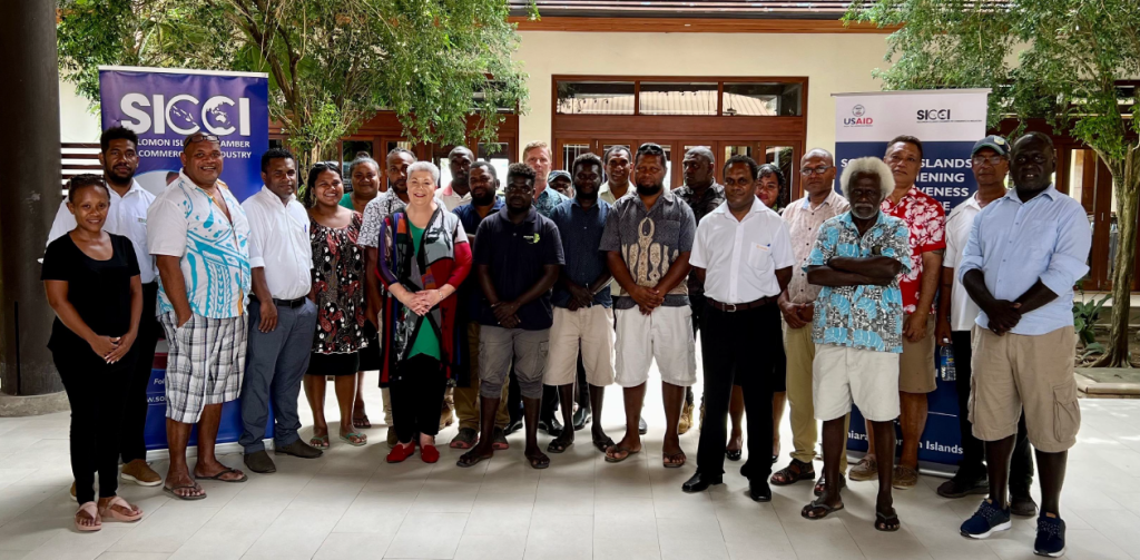 Over twenty Solomon Island Businesses pictured participated in the third export promotion training, organized by the Solomon Islands Strengthening Competitiveness, Agriculture, Livelihoods and Environment–Trade and Investment (SCALE T&I) Activity and the Solomon Islands Chamber of Commerce and Industry (SICCI).