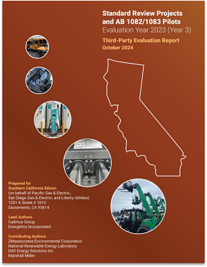 Report Cover image with outline of California and images of electric vehicle fleets.